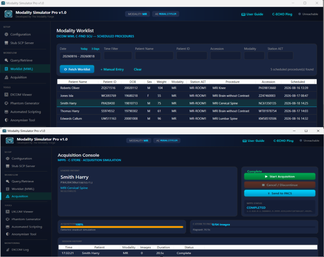 Acquisition and Modality Worklist Interface